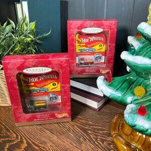 Vintage Hot Wheels 1968 Deora Ornament Pair by Hallmark Red & Green Metallic
